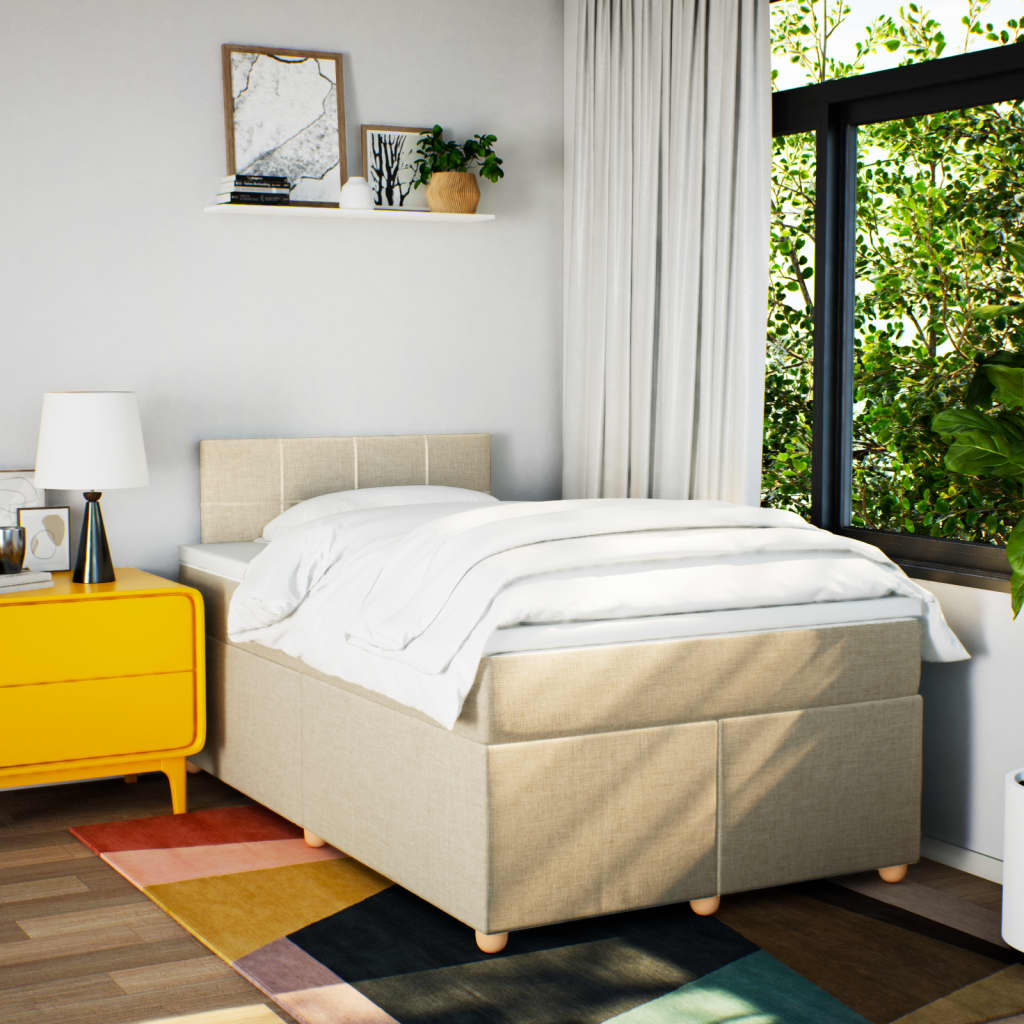 kontinentalseng med madras 120x190 cm stof cremefarvet