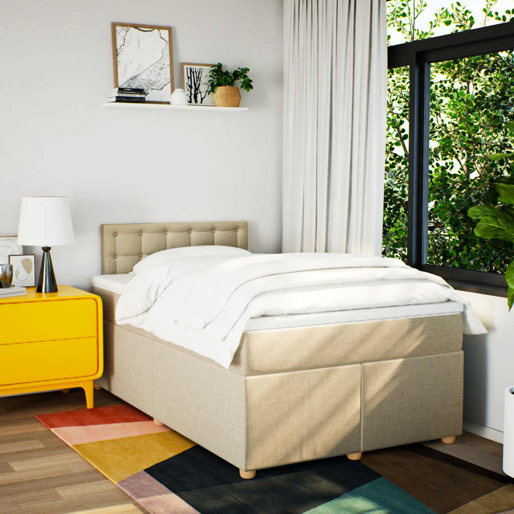 kontinentalseng med madras 120x190 cm stof cremefarvet