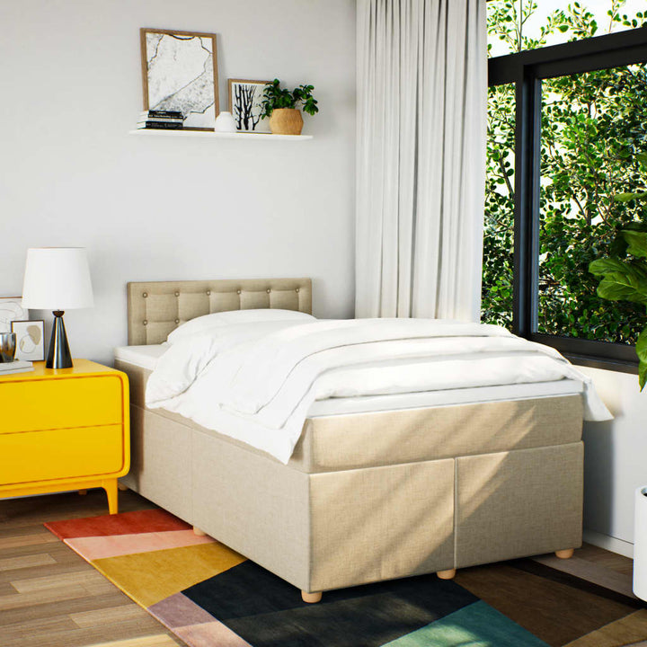 kontinentalseng med madras 120x190 cm stof cremefarvet