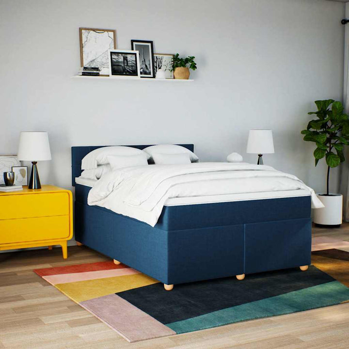 kontinentalseng med madras 140x190 cm stof blå