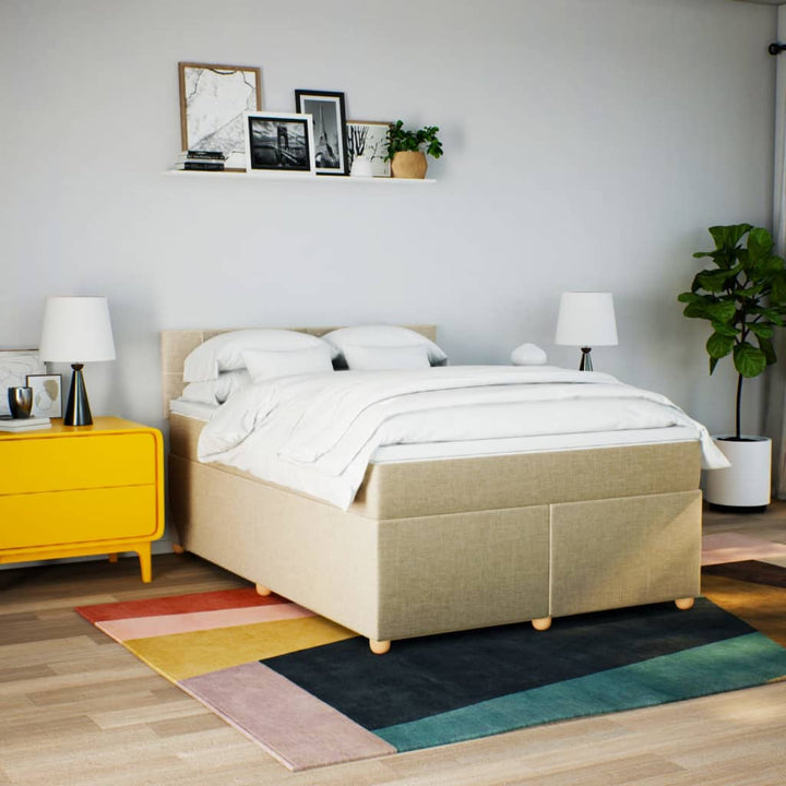 kontinentalseng med madras 140x200 cm stof cremefarvet