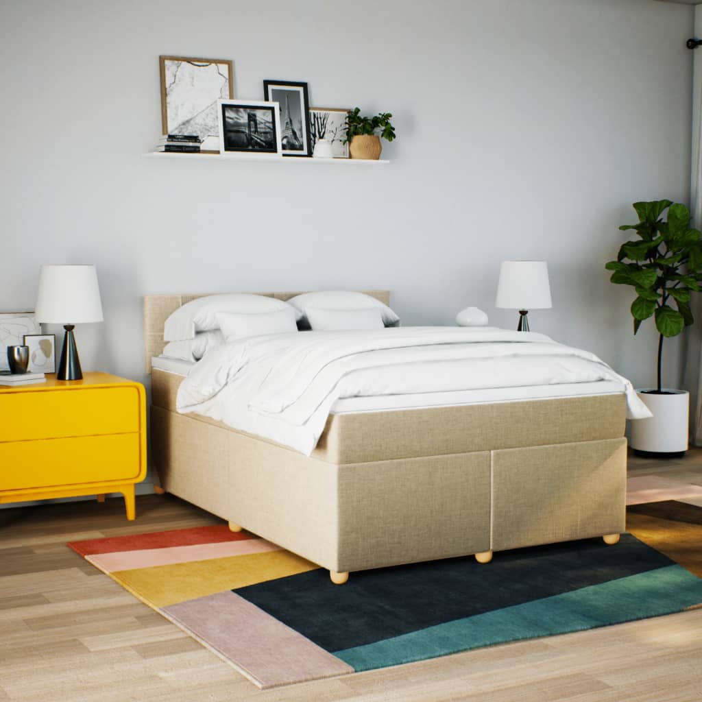kontinentalseng med madras 160x200 cm stof cremefarvet