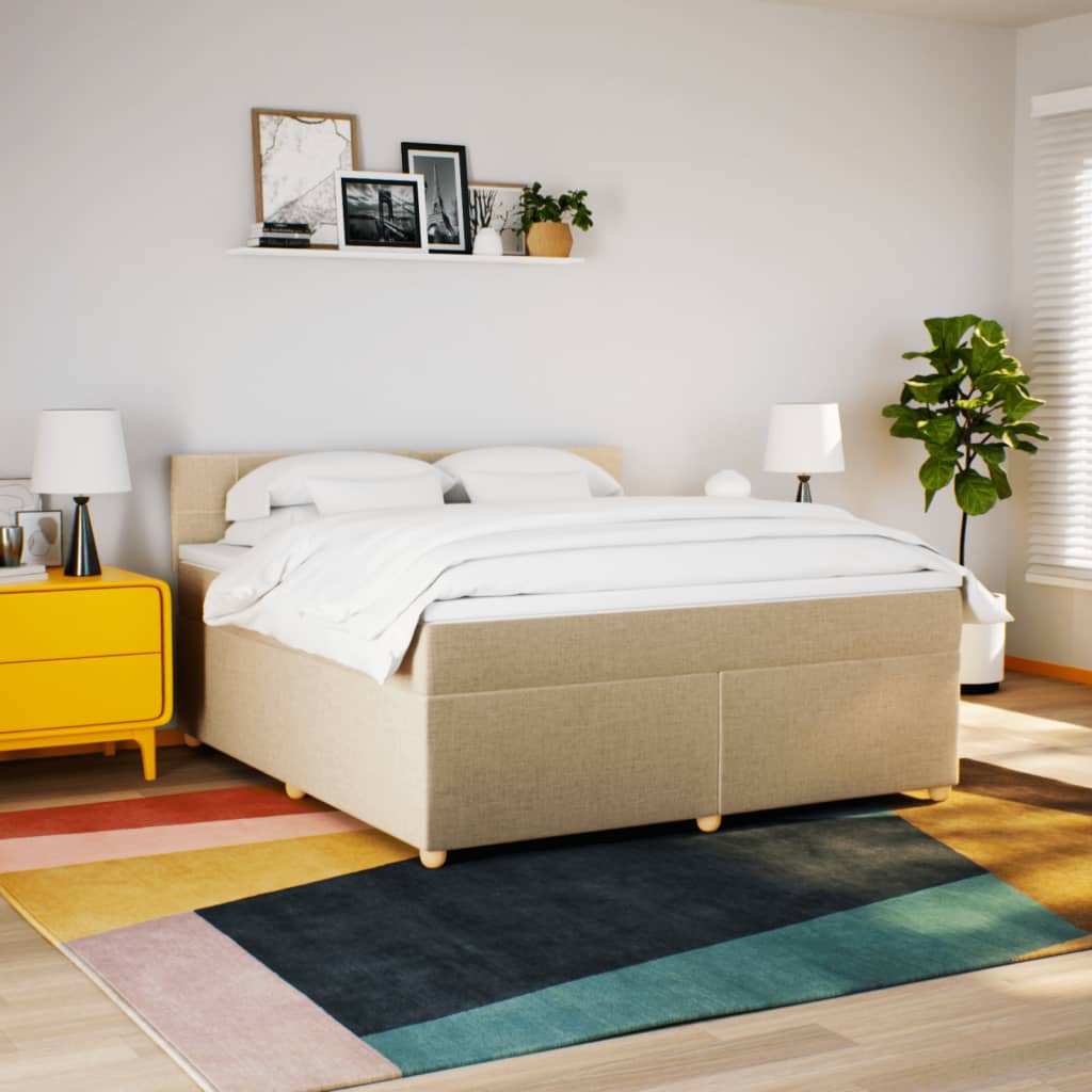 kontinentalseng med madras 180x200 cm stof cremefarvet