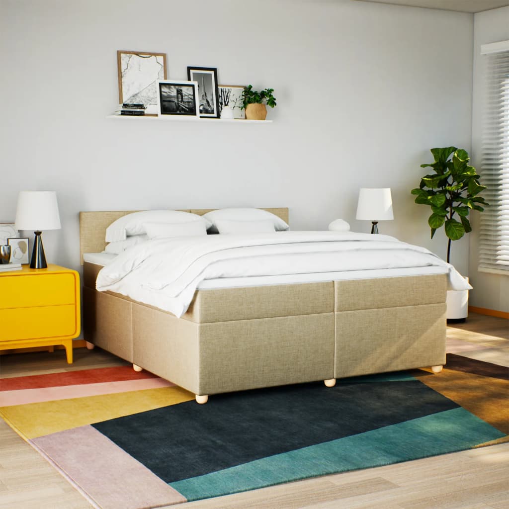 kontinentalseng med madras 200x200 cm stof cremefarvet