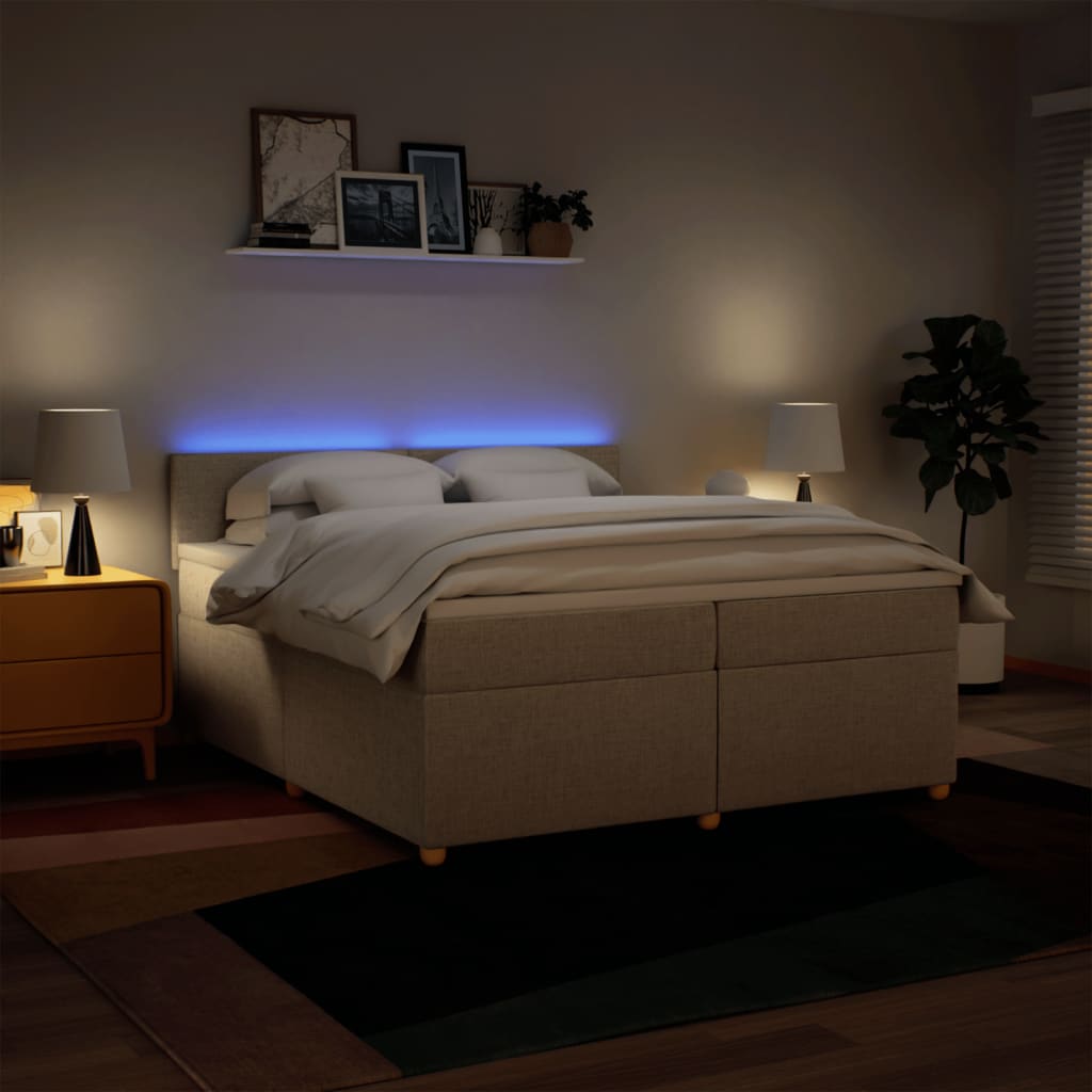 kontinentalseng med madras 200x200 cm stof cremefarvet