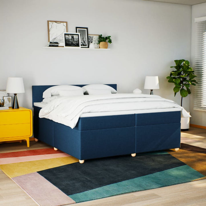 kontinentalseng med madras 200x200 cm stof blå