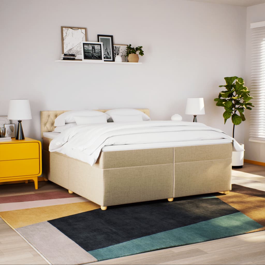 kontinentalseng med madras 200x200 cm stof cremefarvet