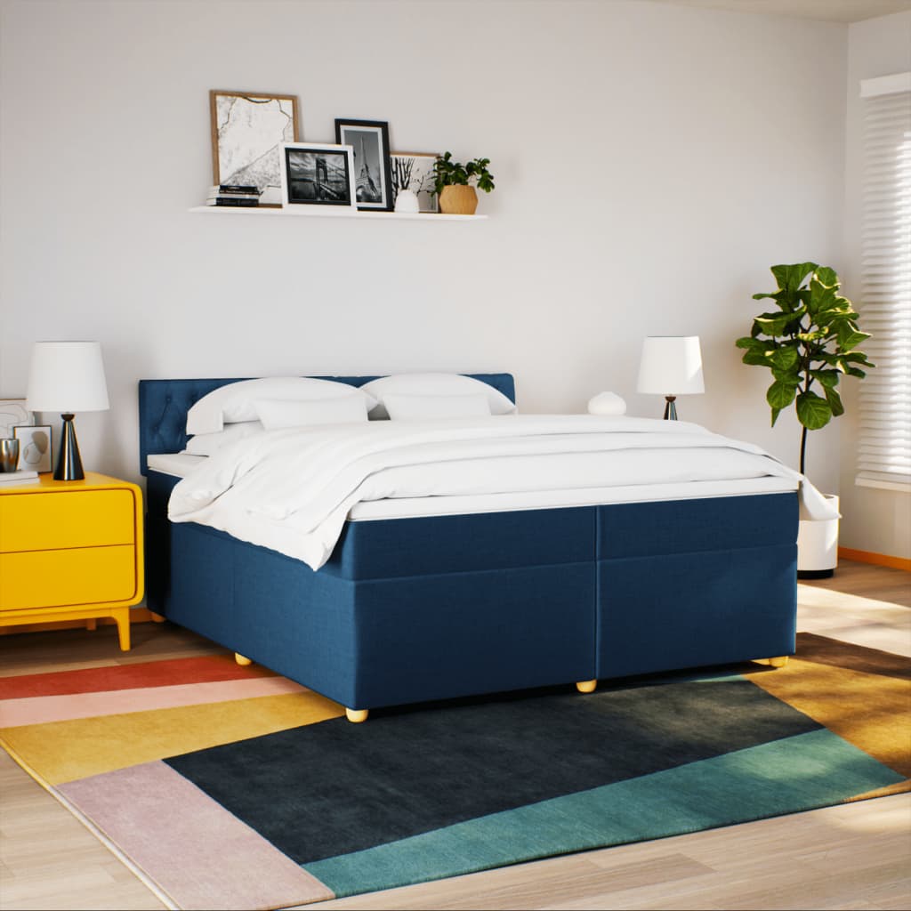 kontinentalseng med madras 200x200 cm stof blå