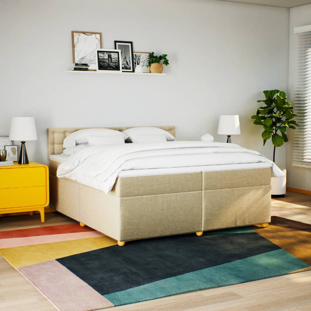 kontinentalseng med madras 200x200 cm stof cremefarvet
