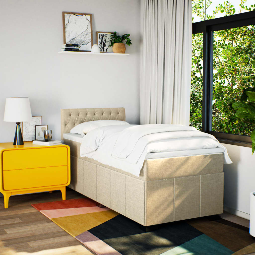 kontinentalseng med madras 80x200 cm stof cremefarvet