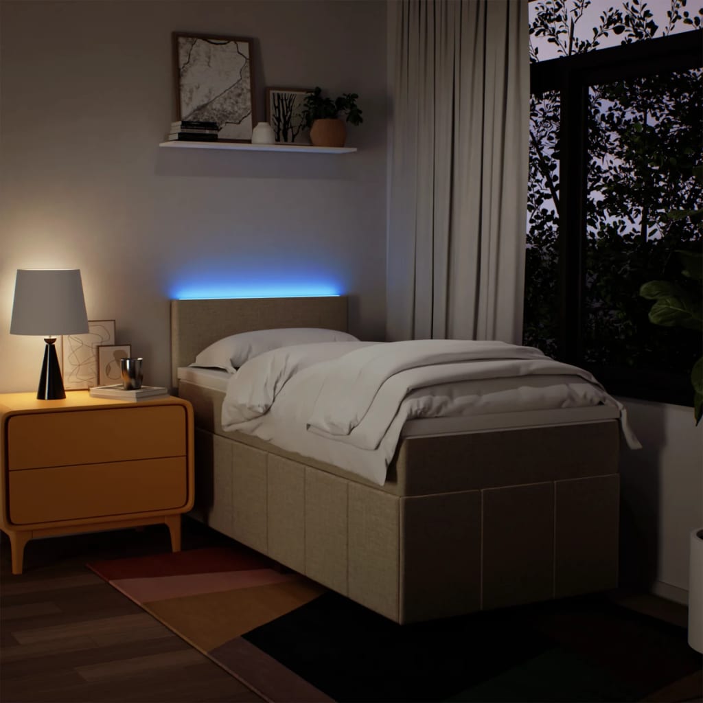 kontinentalseng med madras 90x190 cm stof cremefarvet