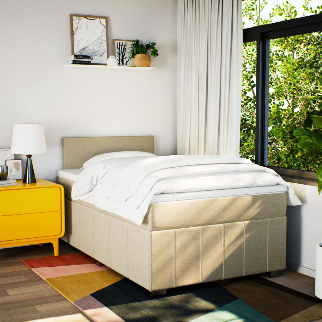 kontinentalseng med madras 120x190 cm stof cremefarvet