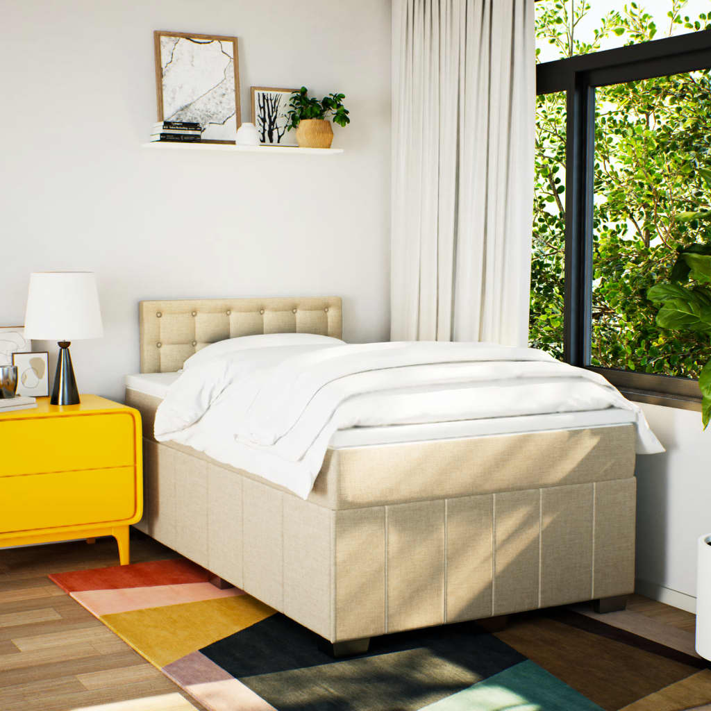 kontinentalseng med madras 120x190 cm stof cremefarvet