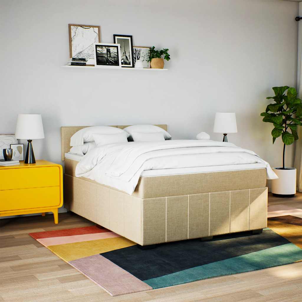 kontinentalseng med madras 140x190 cm stof cremefarvet