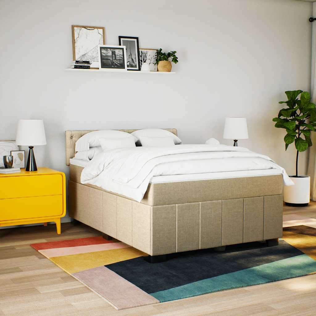 kontinentalseng med madras 140x190 cm stof cremefarvet