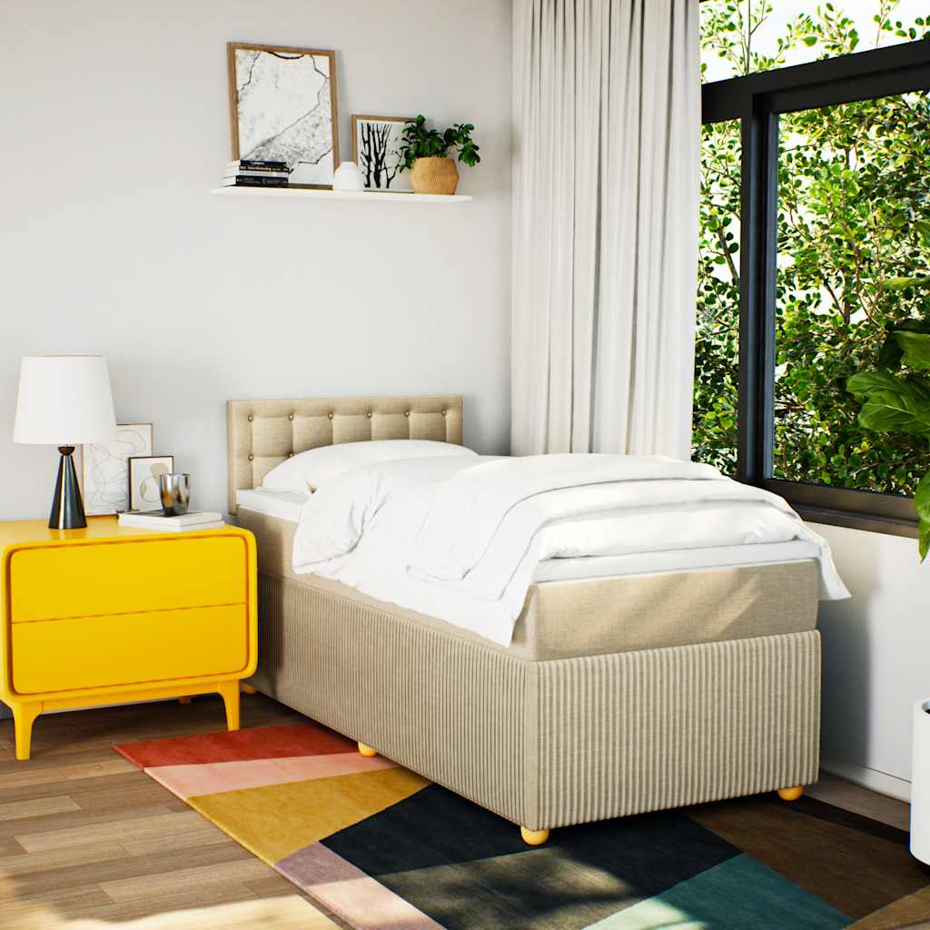 kontinentalseng med madras 90x190 cm stof cremefarvet