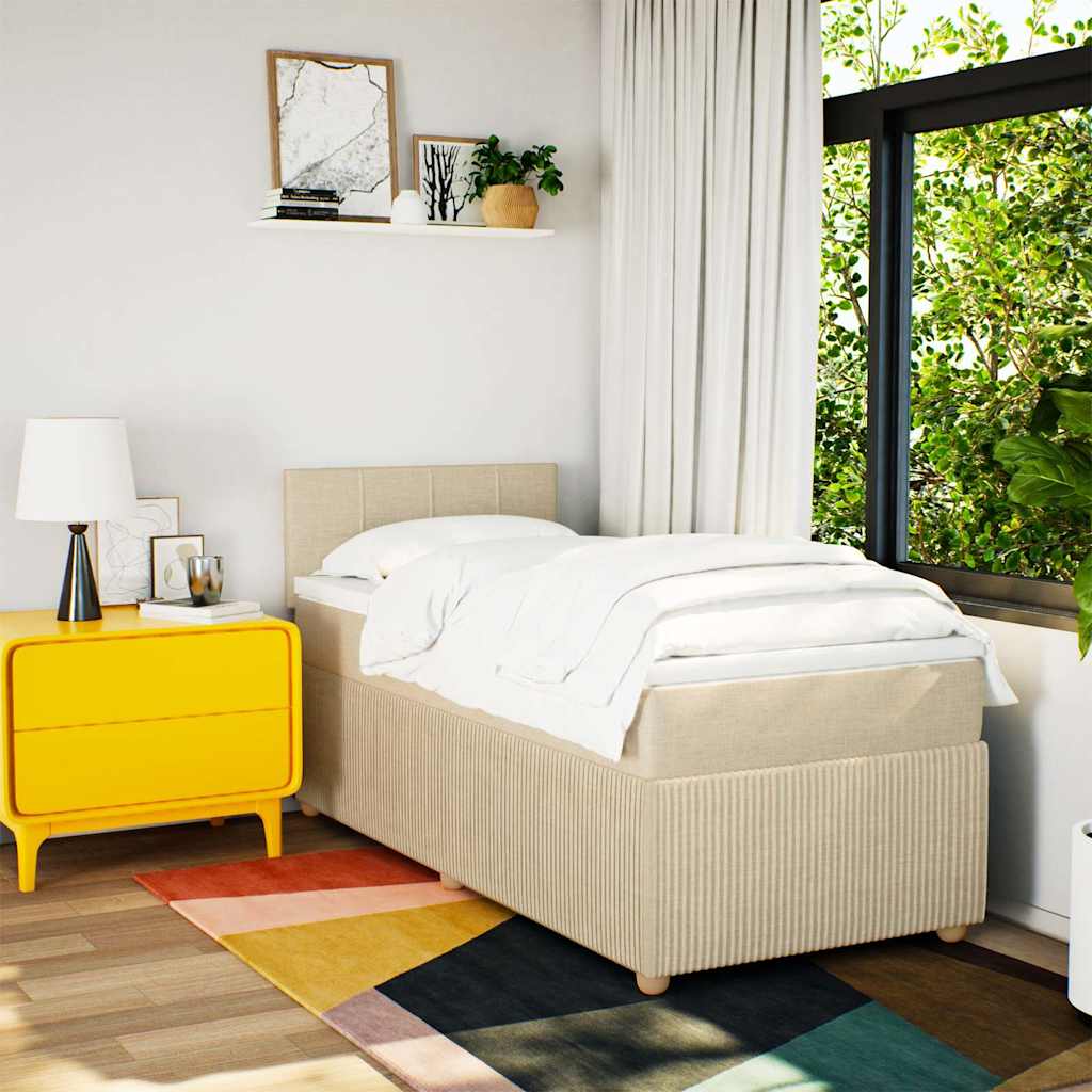 kontinentalseng med madras 90x200 cm stof cremefarvet