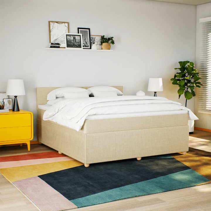 kontinentalseng med madras 180x200 cm stof cremefarvet