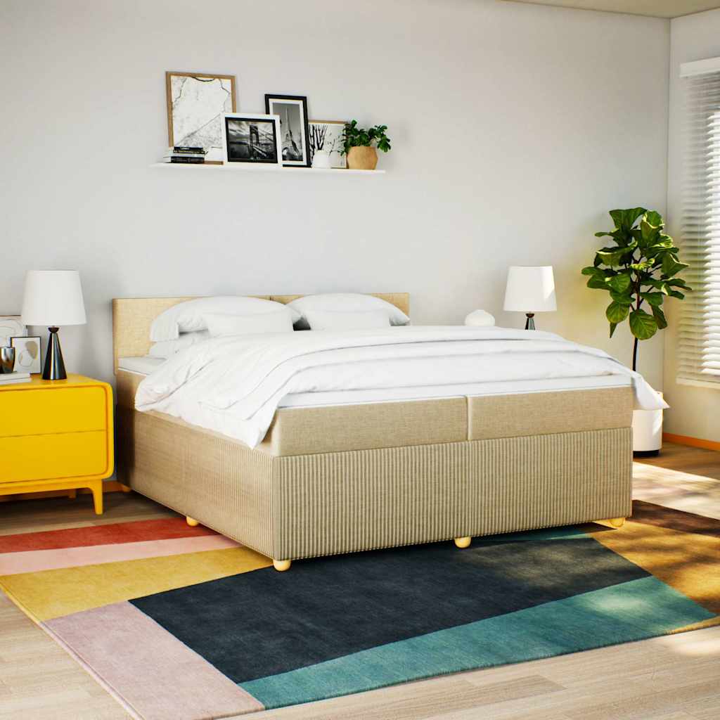 kontinentalseng med madras 200x200 cm stof cremefarvet