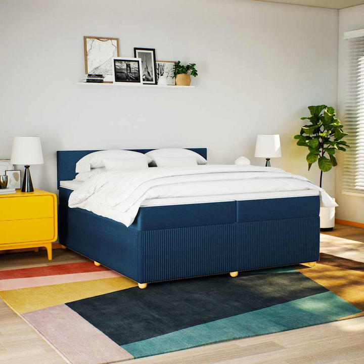 kontinentalseng med madras 200x200 cm stof blå