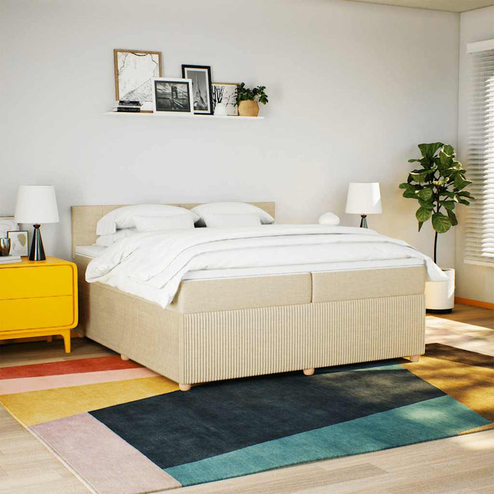 kontinentalseng med madras 200x200 cm stof cremefarvet