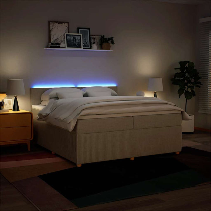 kontinentalseng med madras 200x200 cm stof cremefarvet