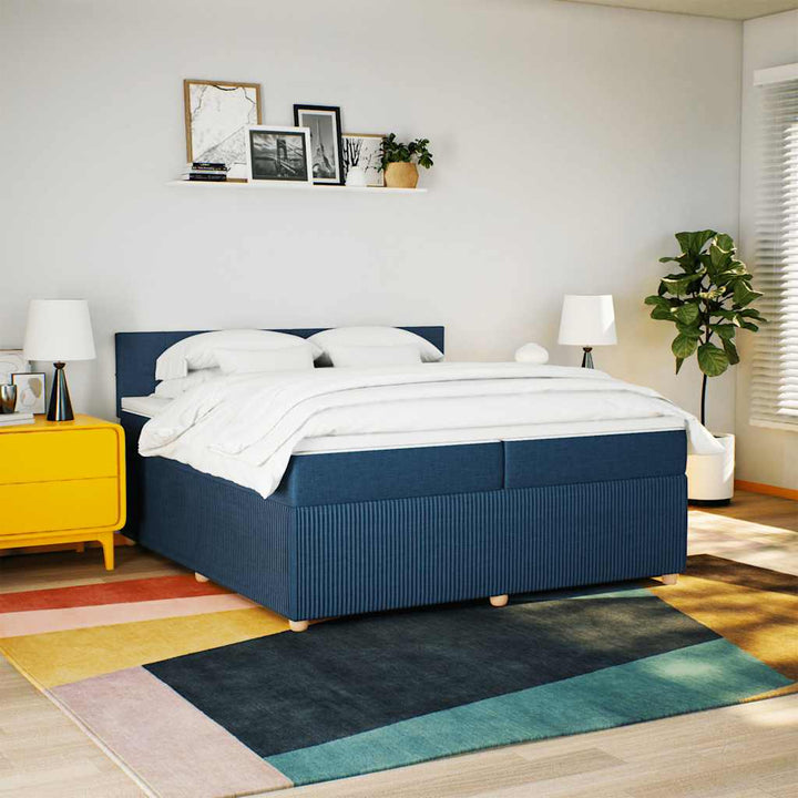 kontinentalseng med madras 200x200 cm stof blå