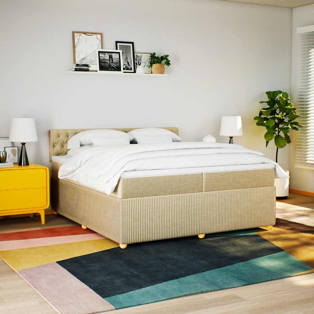 kontinentalseng med madras 200x200 cm stof cremefarvet