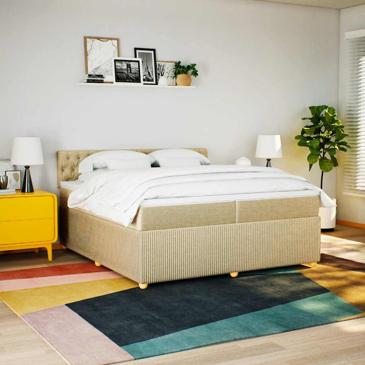 kontinentalseng med madras 200x200 cm stof cremefarvet