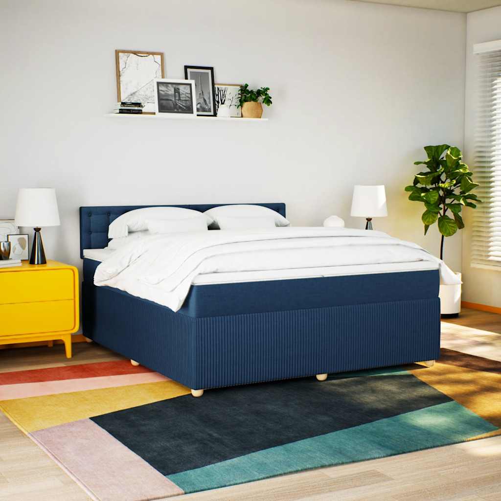 kontinentalseng med madras 200x200 cm stof blå