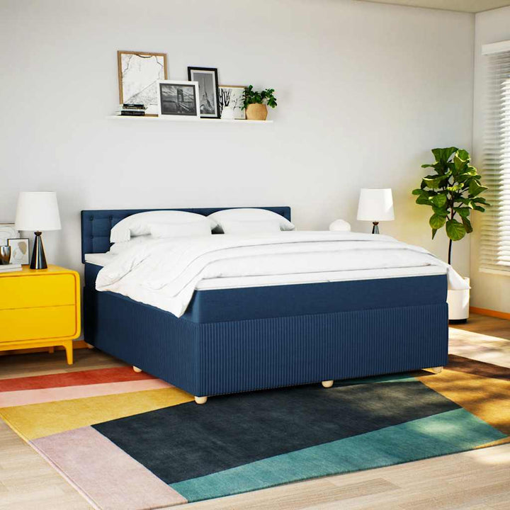kontinentalseng med madras 200x200 cm stof blå