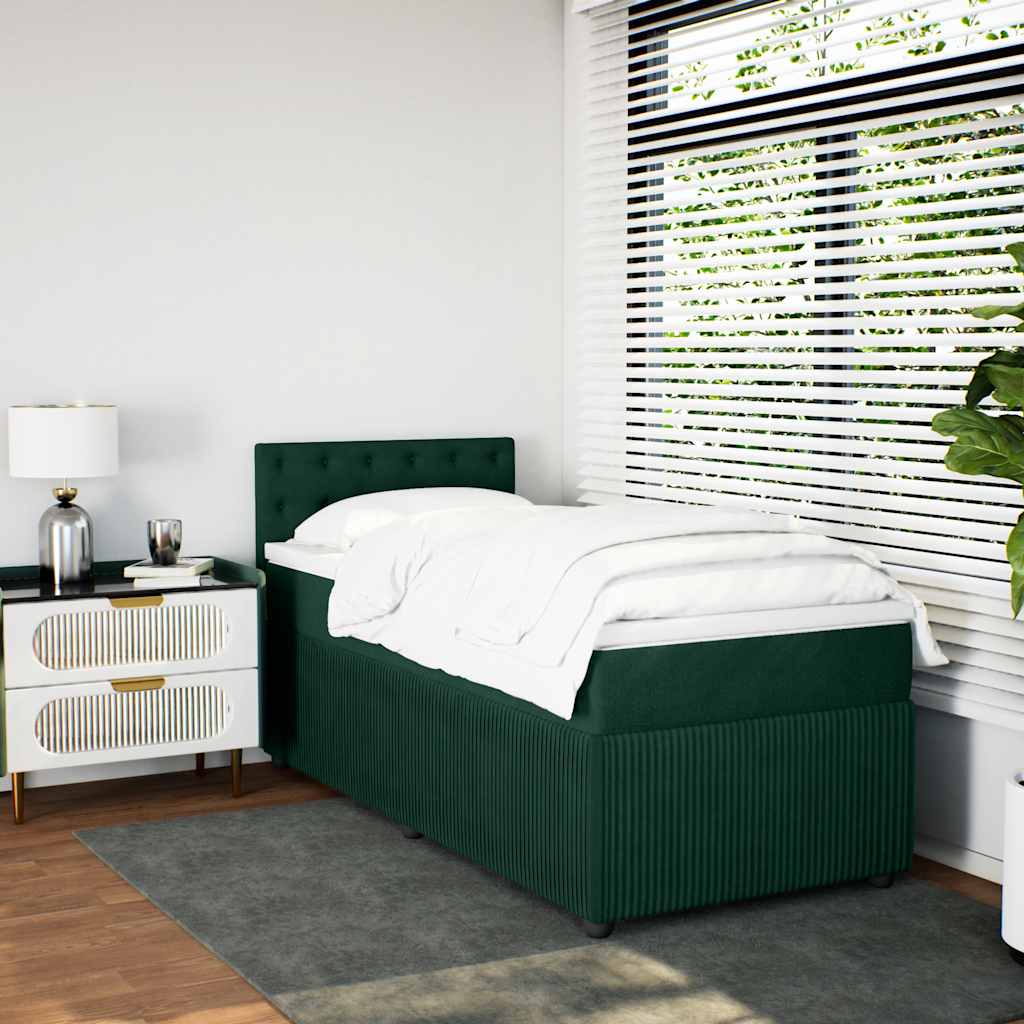 kontinentalseng med madras 80x200 cm fløjl mørkegrøn