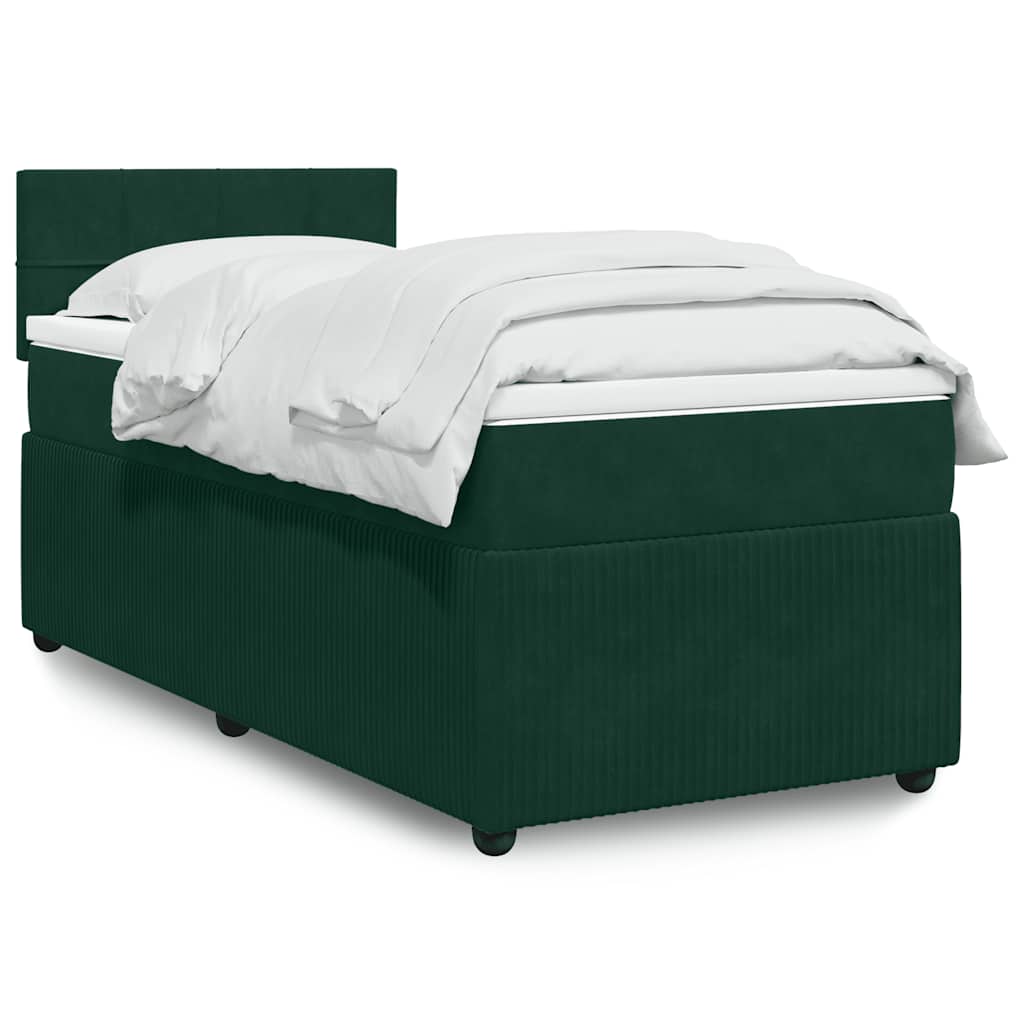 kontinentalseng med madras 90x190 cm fløjl mørkegrøn