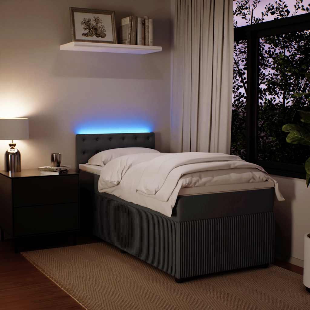 kontinentalseng med madras 90x200cm fløjl mørkegrå