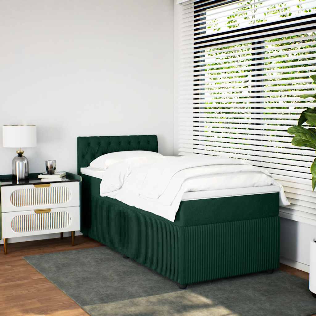 kontinentalseng med madras 90x200 cm fløjl mørkegrøn