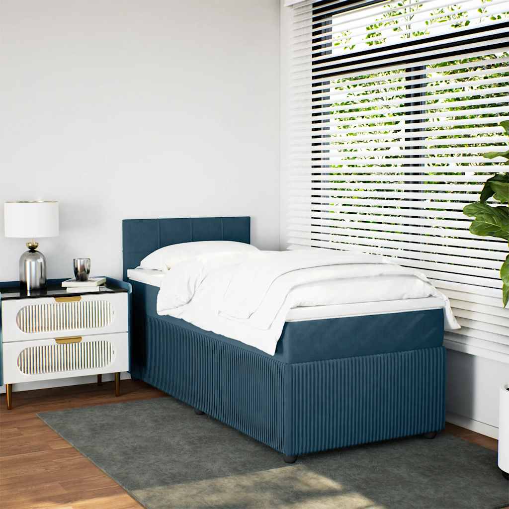 kontinentalseng med madras 90x200 cm fløjl blå