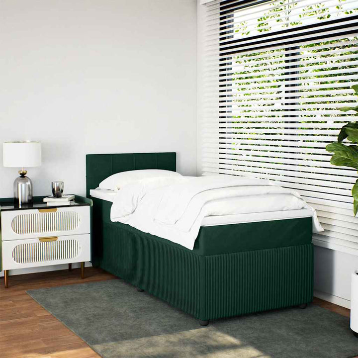 kontinentalseng med madras 100x200 cm fløjl mørkegrøn