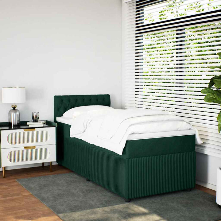 kontinentalseng med madras 100x200 cm fløjl mørkegrøn