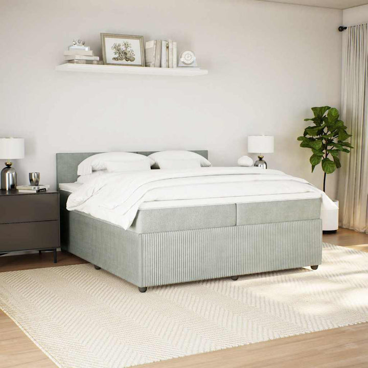 kontinentalseng med madras 200x200 cm fløjl lysegrå