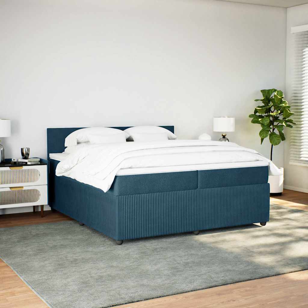 kontinentalseng med madras 200x200 cm fløjl blå