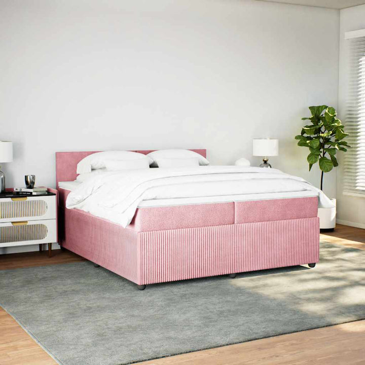 kontinentalseng med madras 200x200 cm fløjl lyserød