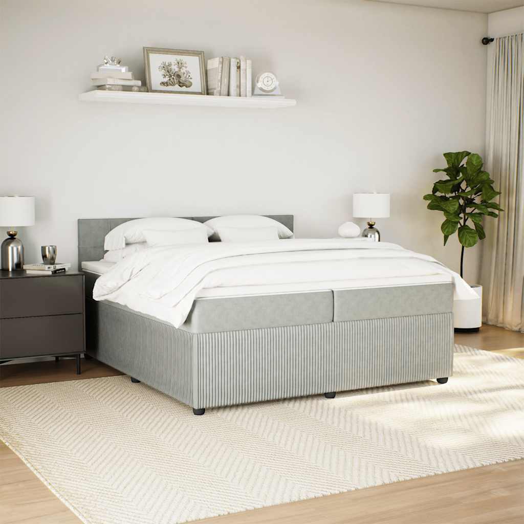 kontinentalseng med madras 200x200 cm fløjl lysegrå