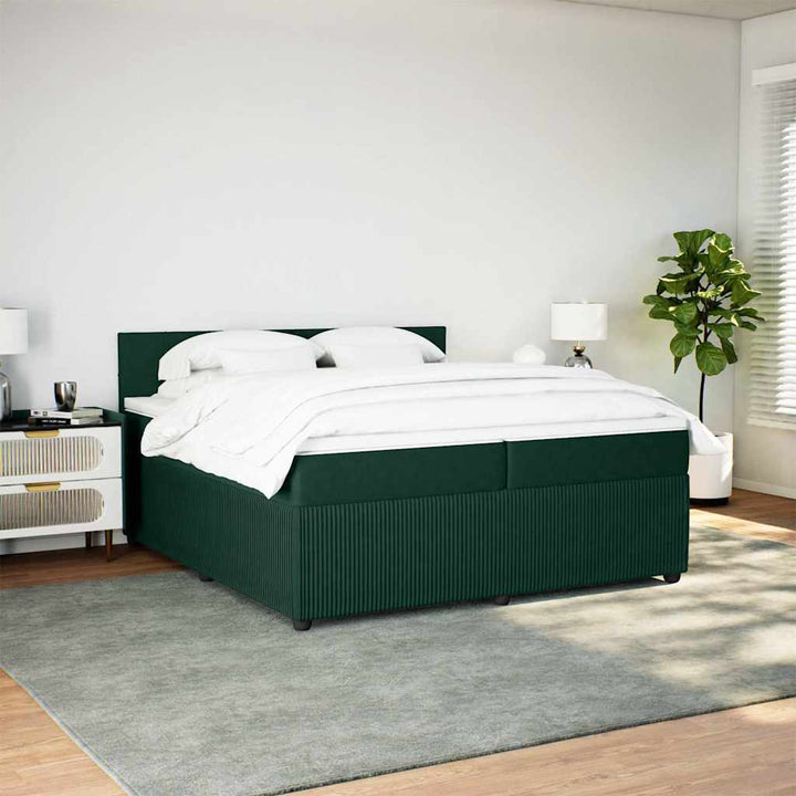 kontinentalseng med madras 200x200 cm fløjl mørkegrøn