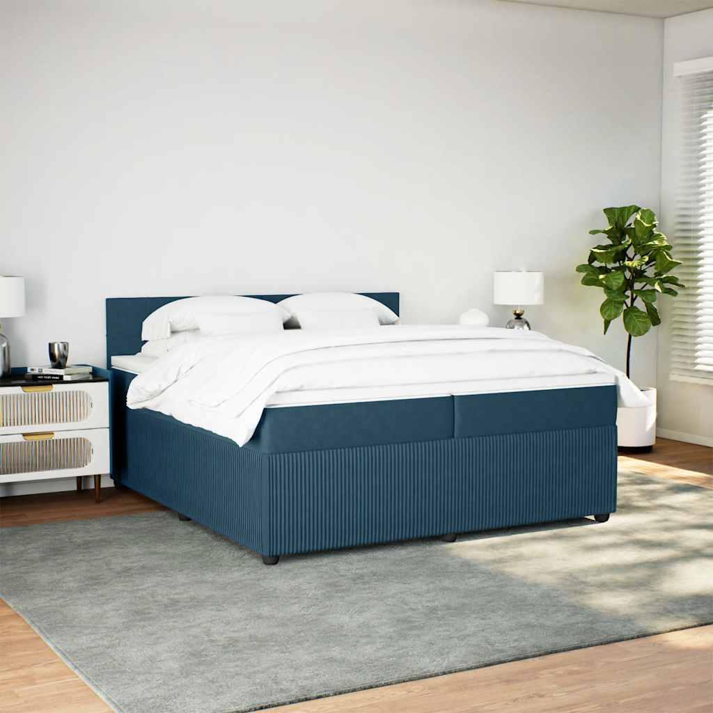 kontinentalseng med madras 200x200 cm fløjl blå