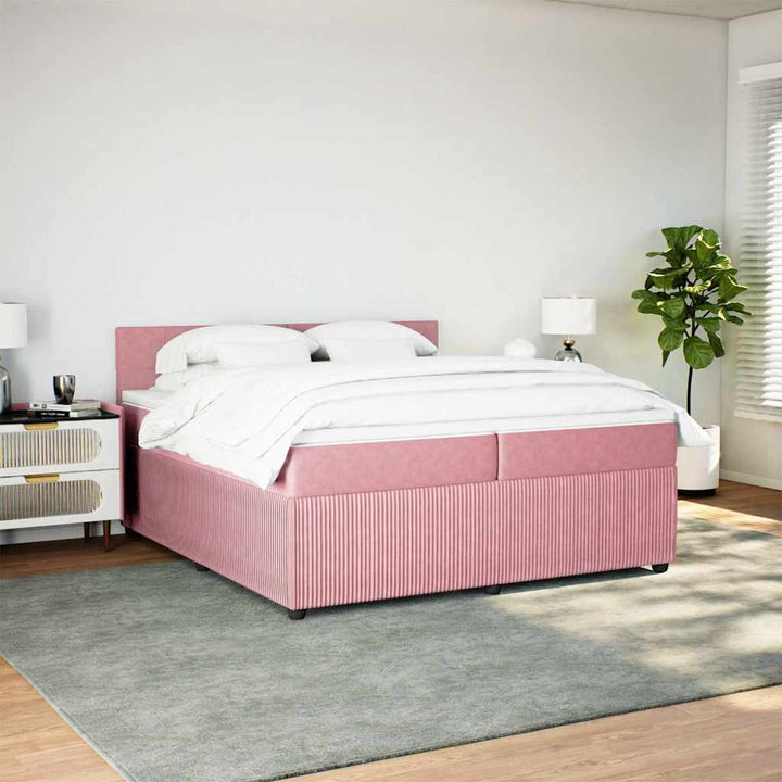 kontinentalseng med madras 200x200 cm fløjl lyserød