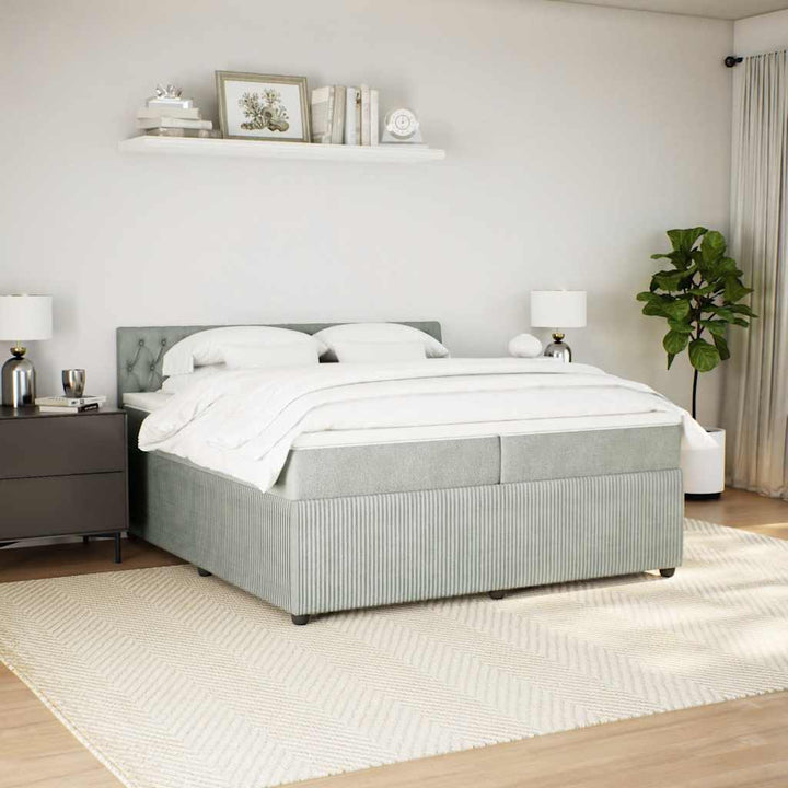 kontinentalseng med madras 200x200 cm fløjl lysegrå