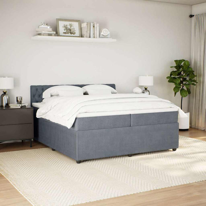 kontinentalseng med madras 200x200 cm fløjl mørkegrå