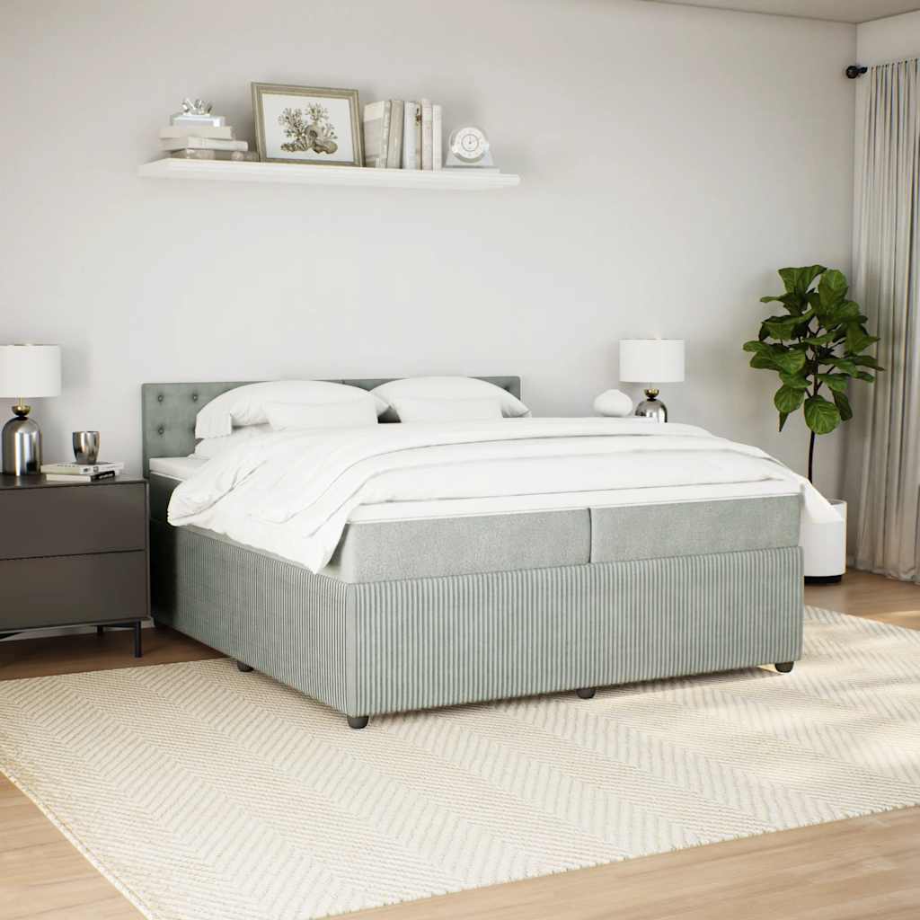 kontinentalseng med madras 200x200 cm fløjl lysegrå