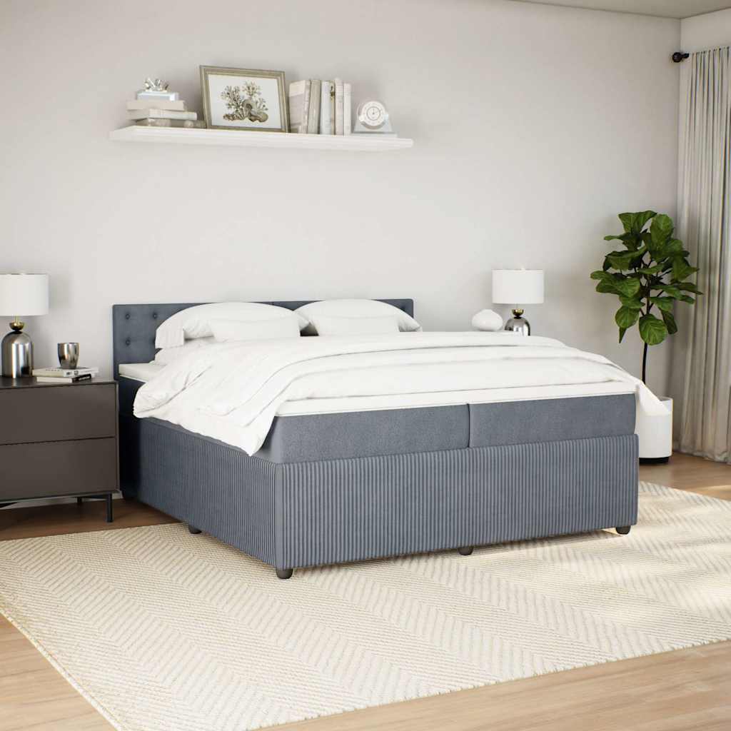 kontinentalseng med madras 200x200 cm fløjl mørkegrå