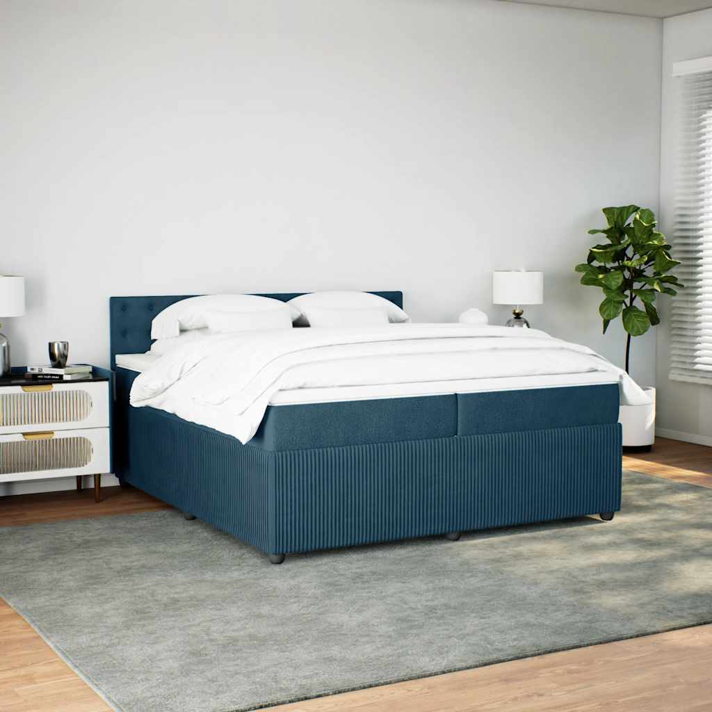 kontinentalseng med madras 200x200 cm fløjl blå
